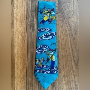 DISNEY ISIDE Goofy Fishing Tie 100% Silk Novelty Handmade Italy Business Office